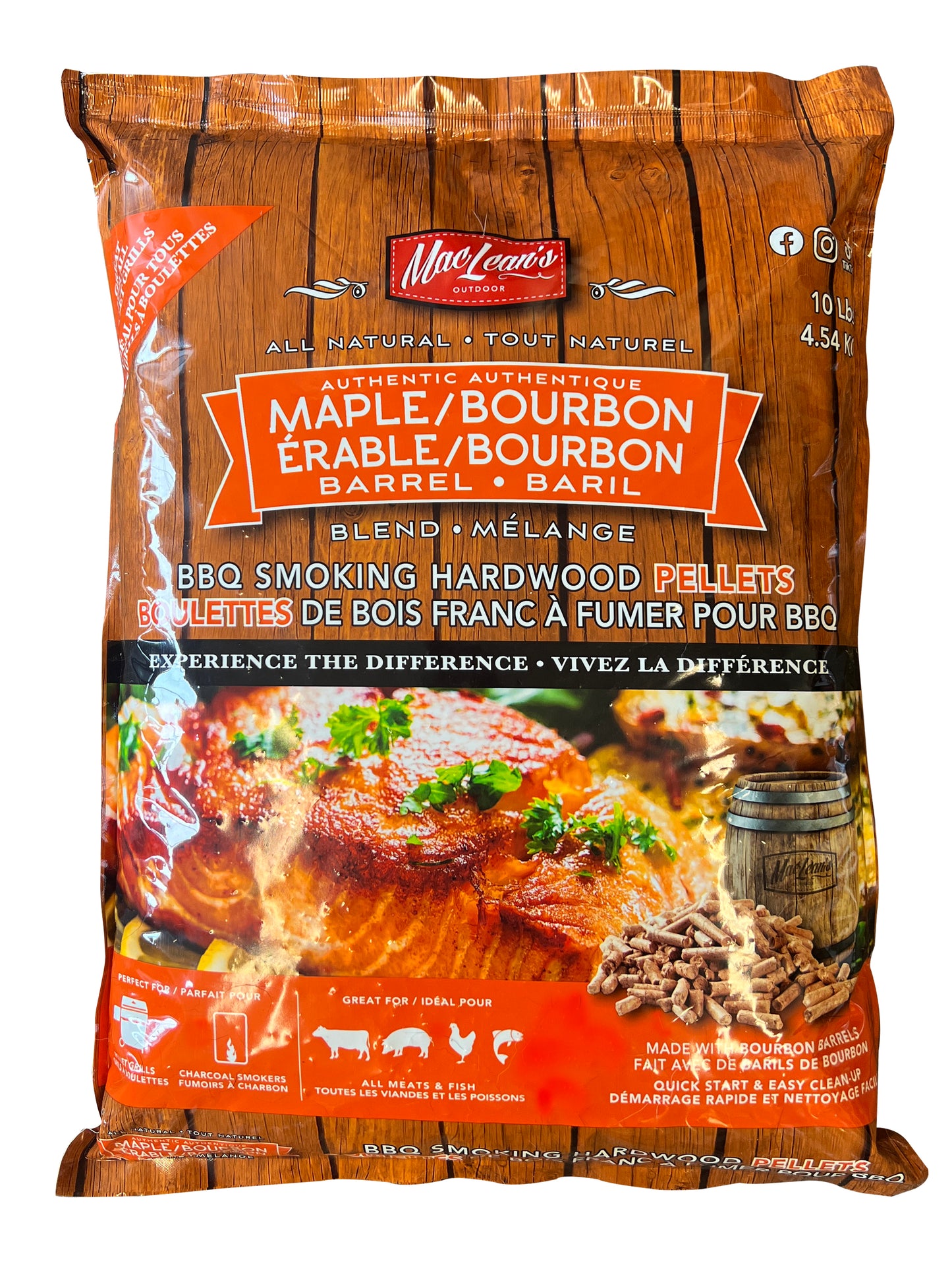 MacLean's Authentic Maple/Bourbon Barrel Blend BBQ Smoking Pellets, 10-pound Bag