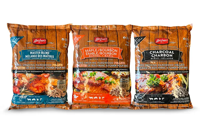 three bags of different blended flavor bbq smoking chips